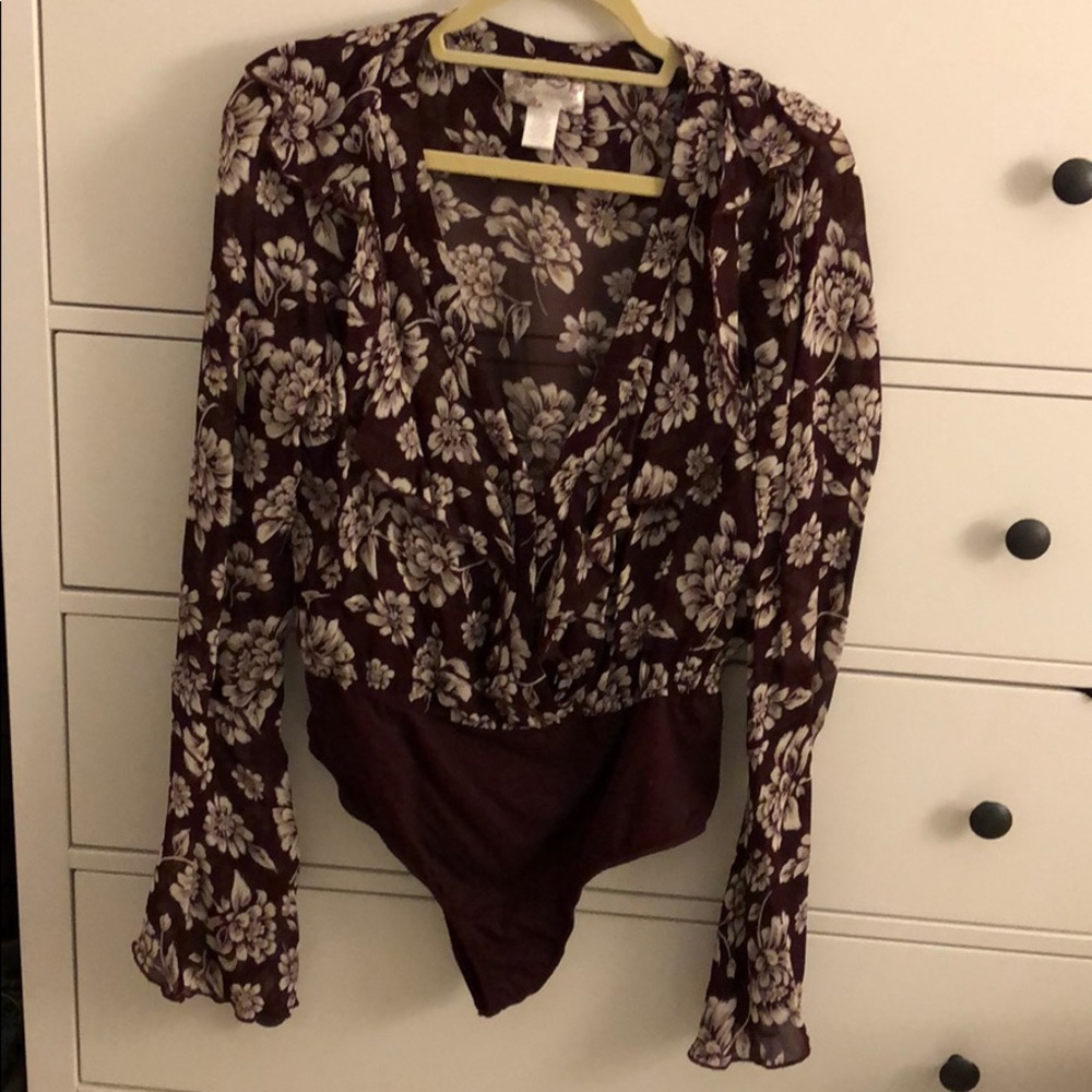 Maroon floral sheer bodysuit
